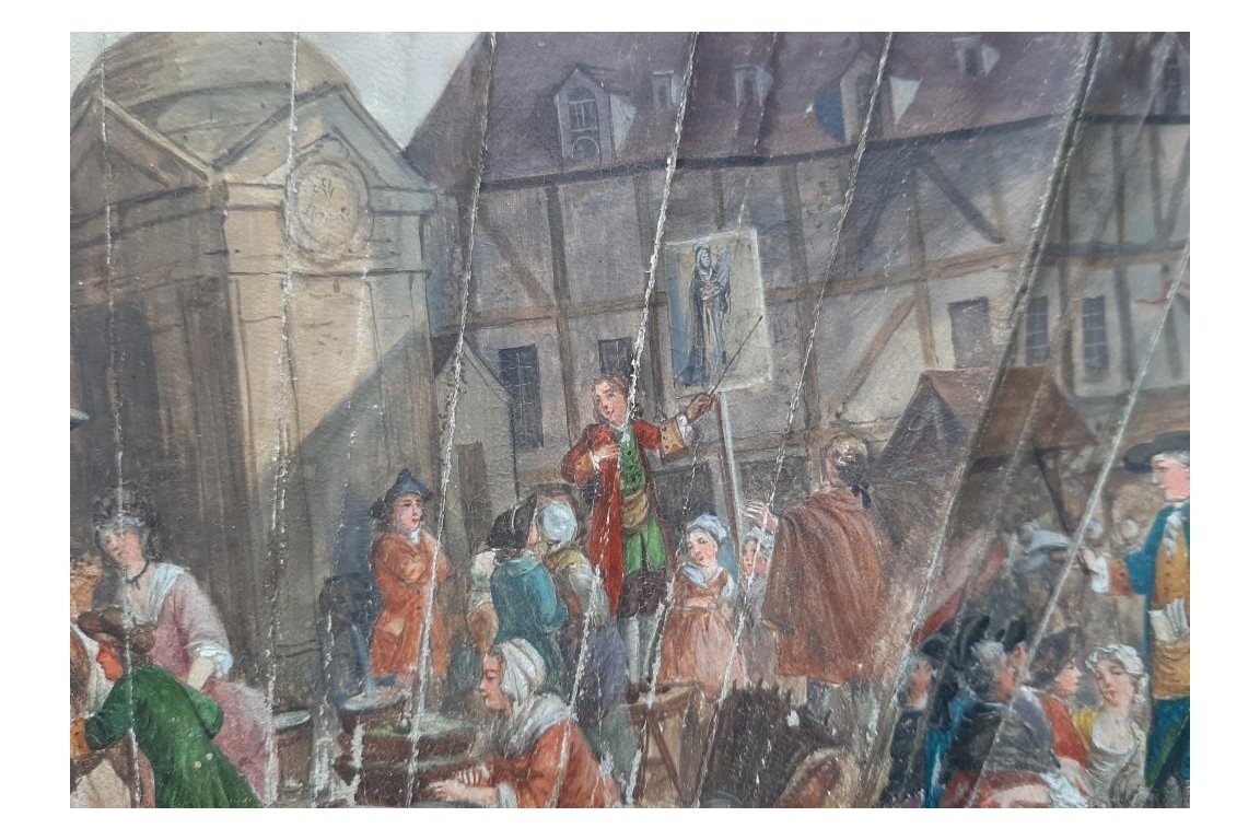 Le marché de la place Maubert, éventail pastiche XIXème