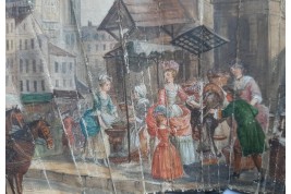 Le marché de la place Maubert, éventail pastiche XIXème