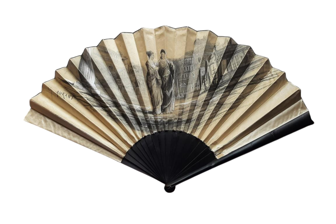 Walk in the Roman forum, fan by Aurant, late 19th century