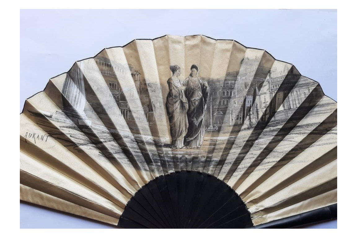 Walk in the Roman forum, fan by Aurant, late 19th century