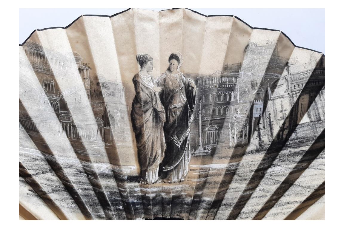 Promenade dans le forum romain, éventail d'Aurant, fin XIXème siècle