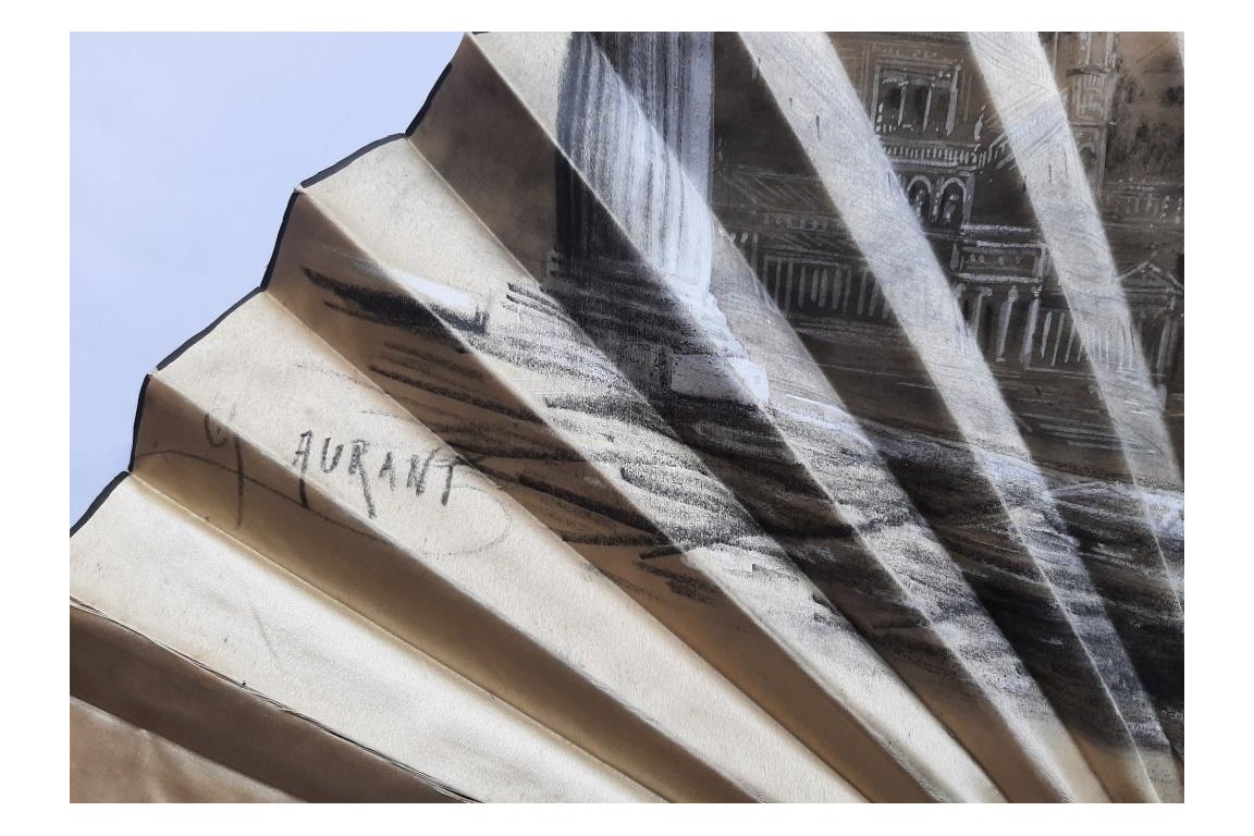 Promenade dans le forum romain, éventail d'Aurant, fin XIXème siècle