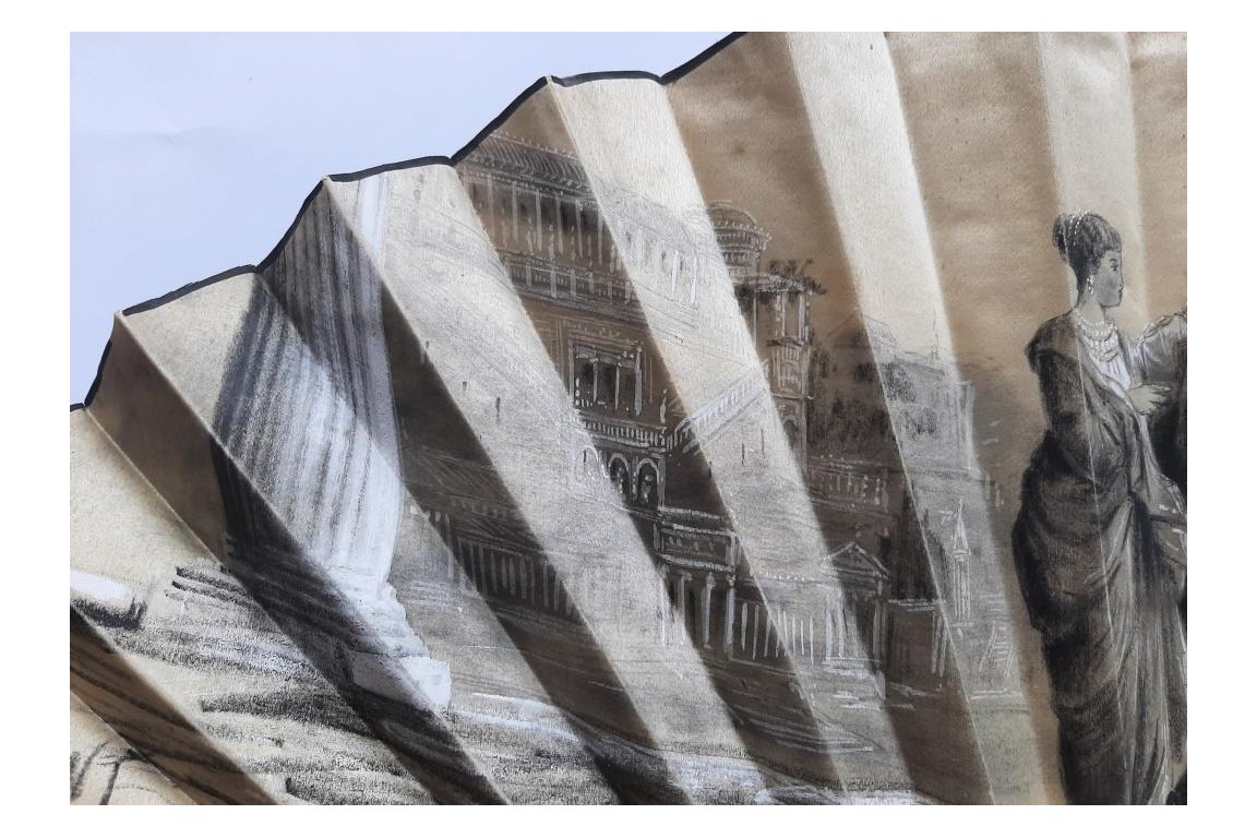 Walk in the Roman forum, fan by Aurant, late 19th century