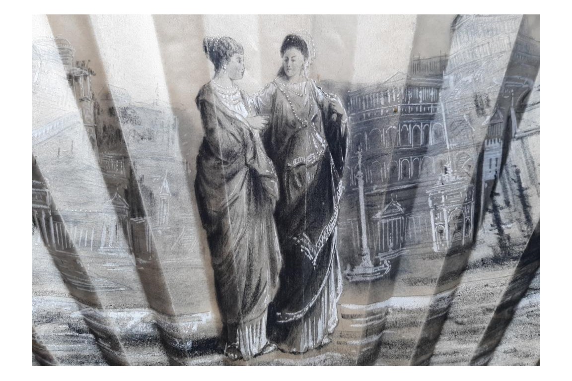 Walk in the Roman forum, fan by Aurant, late 19th century