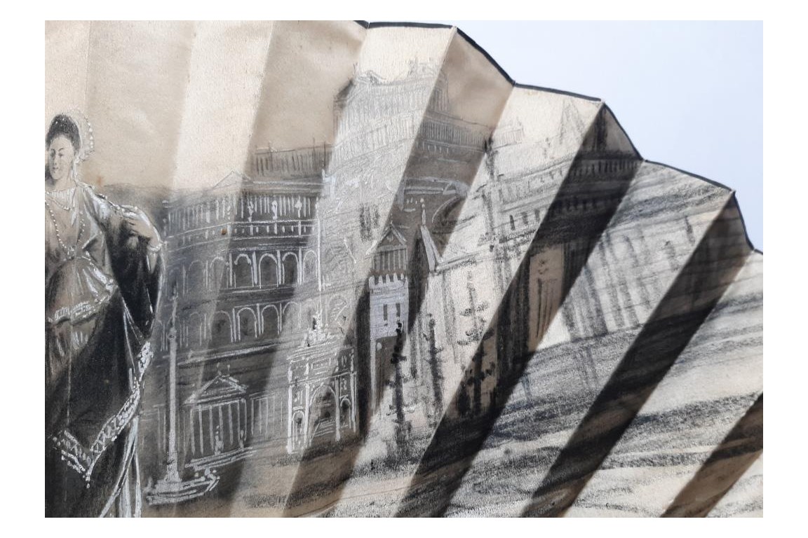 Walk in the Roman forum, fan by Aurant, late 19th century