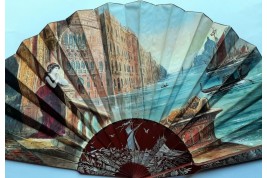 Beauty looking out over the Grand Canal in Venice, fan by Aurant, late 19th century