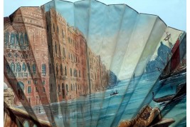 Belle regardant le Grand Canal à Venise, éventail d'Aurant, fin XIXème siècle