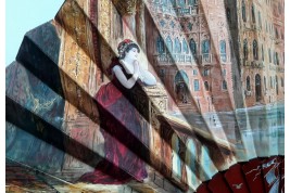 Belle regardant le Grand Canal à Venise, éventail d'Aurant, fin XIXème siècle