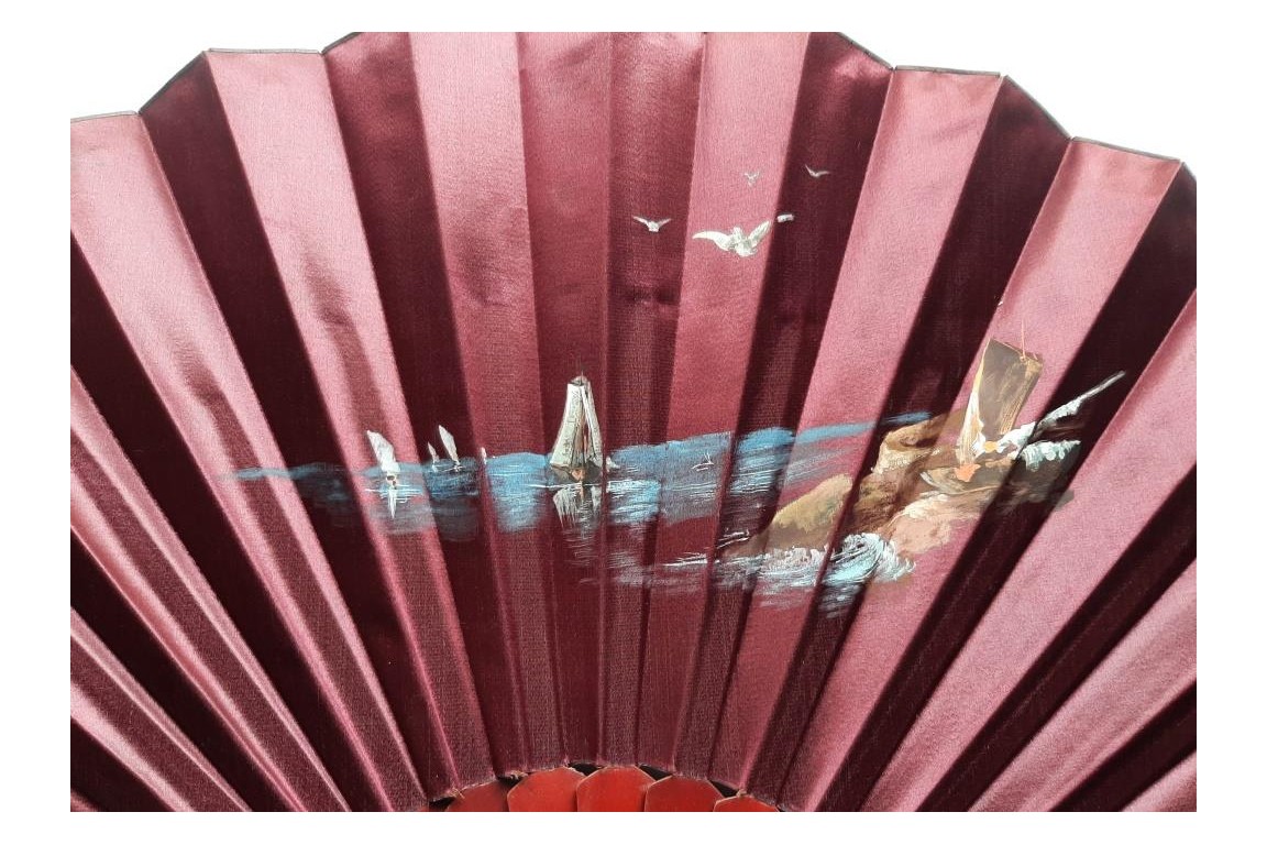 Beauty looking out over the Grand Canal in Venice, fan by Aurant, late 19th century