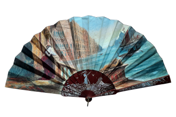 Beauty looking out over the Grand Canal in Venice, fan by Aurant, late 19th century