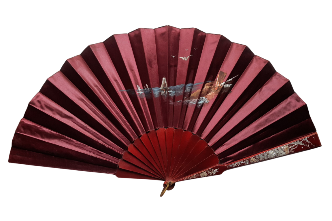 Beauty looking out over the Grand Canal in Venice, fan by Aurant, late 19th century