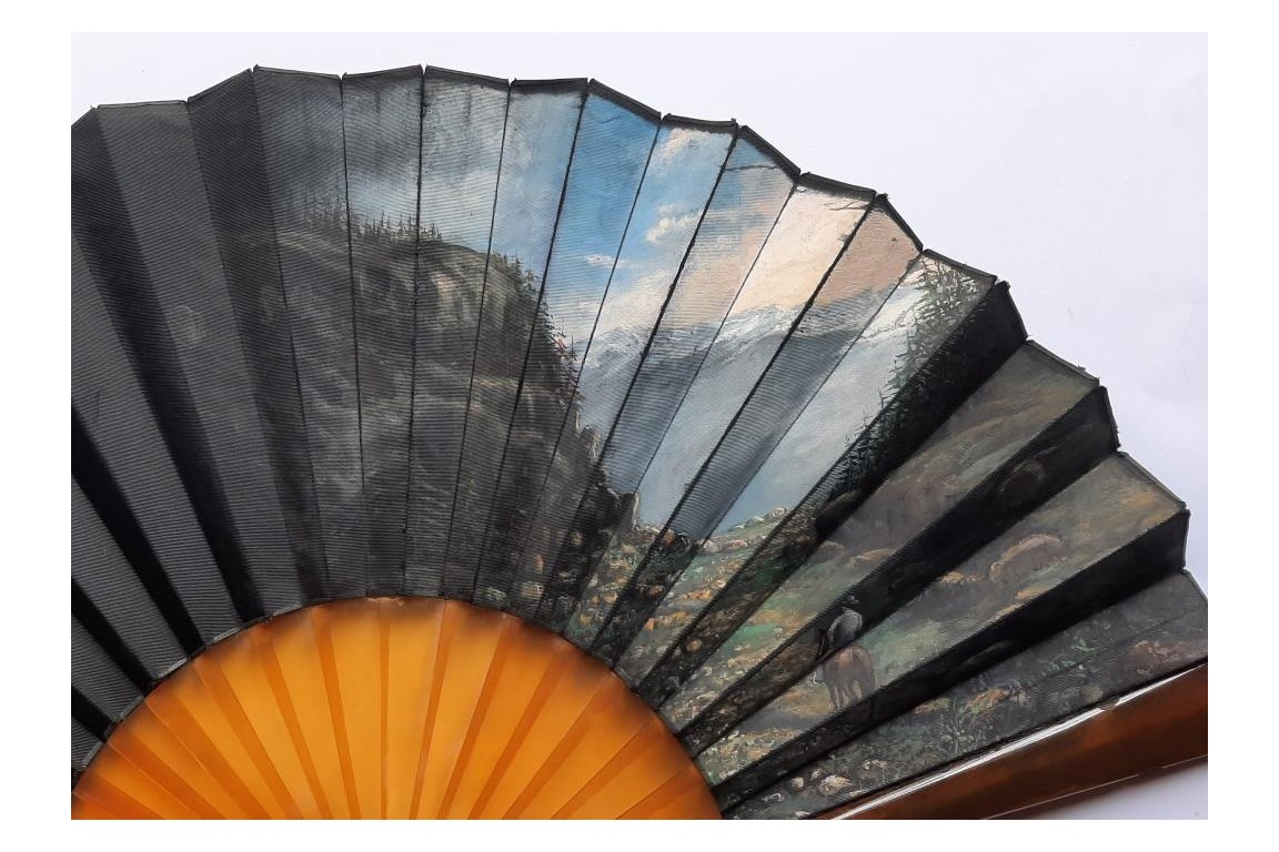 A valley in Switzerland, fan circa 1870-1900