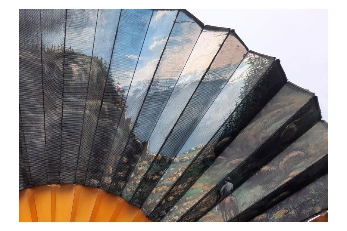 A valley in Switzerland, fan circa 1870-1900