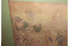 Mythique Montmartre, gouache d'Aufrère, XXème siècle