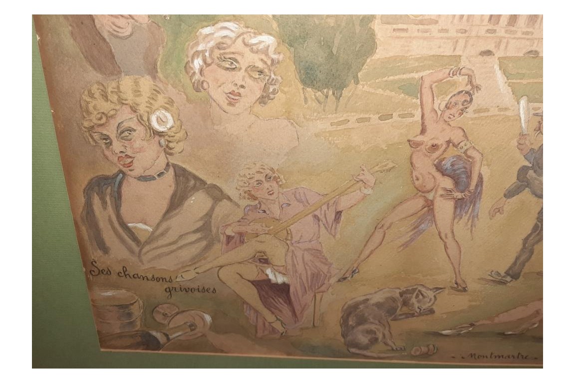 Mythic Montmartre, gouache by Aufrère, 20th century