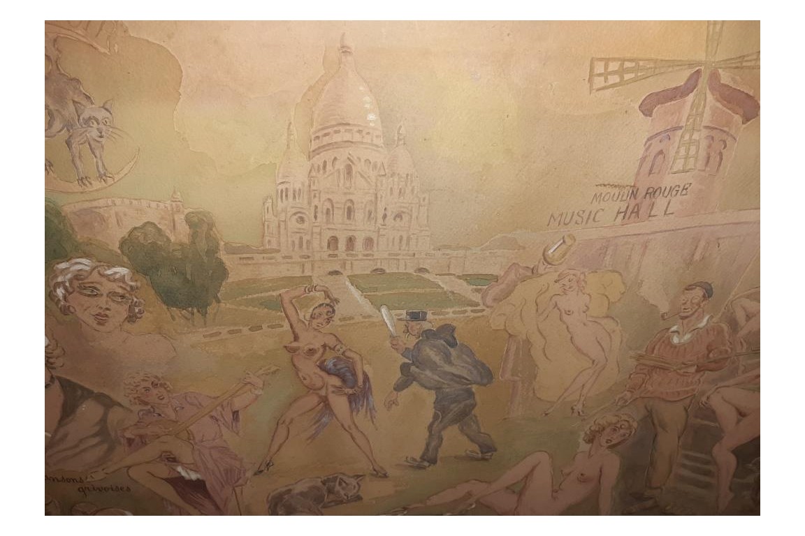 Mythic Montmartre, gouache by Aufrère, 20th century