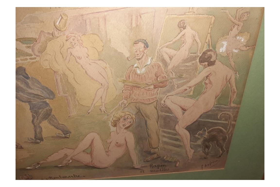 Mythic Montmartre, gouache by Aufrère, 20th century