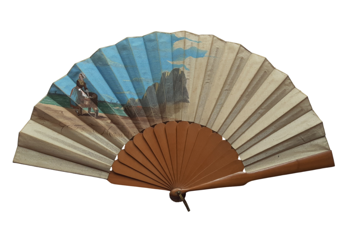 Washerwoman on the Normandy coast, fan circa 1900