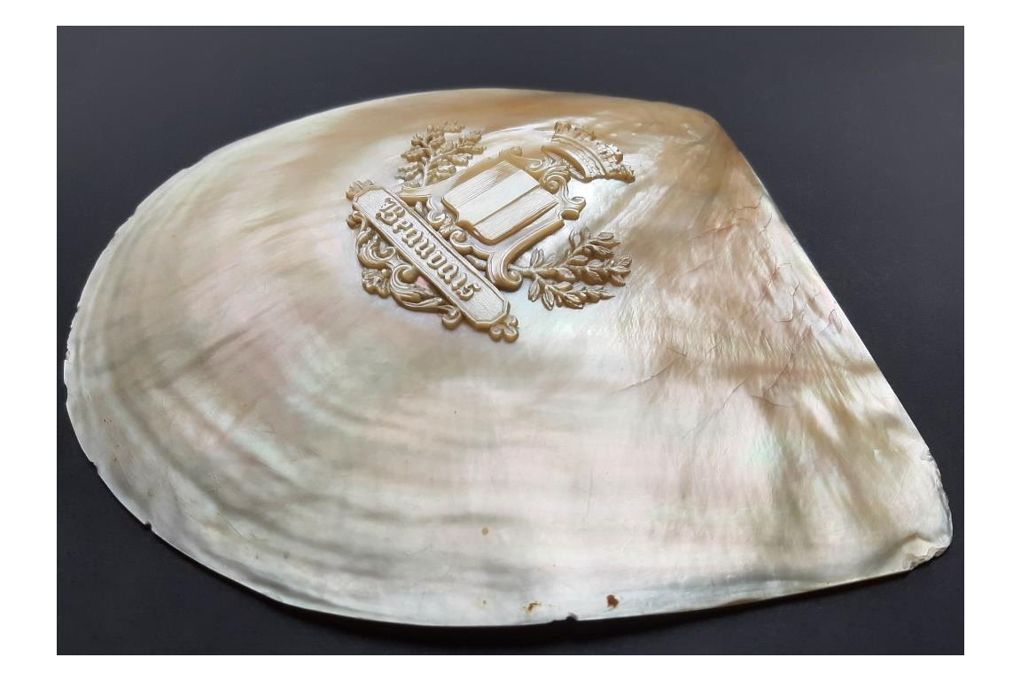 Coat of arms of Beauvais.  Mother-of-pearl shell after 1920