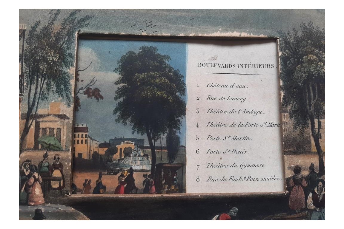 Promenade sur les Grands Boulevards à Paris, écran panorama vers 1820-30