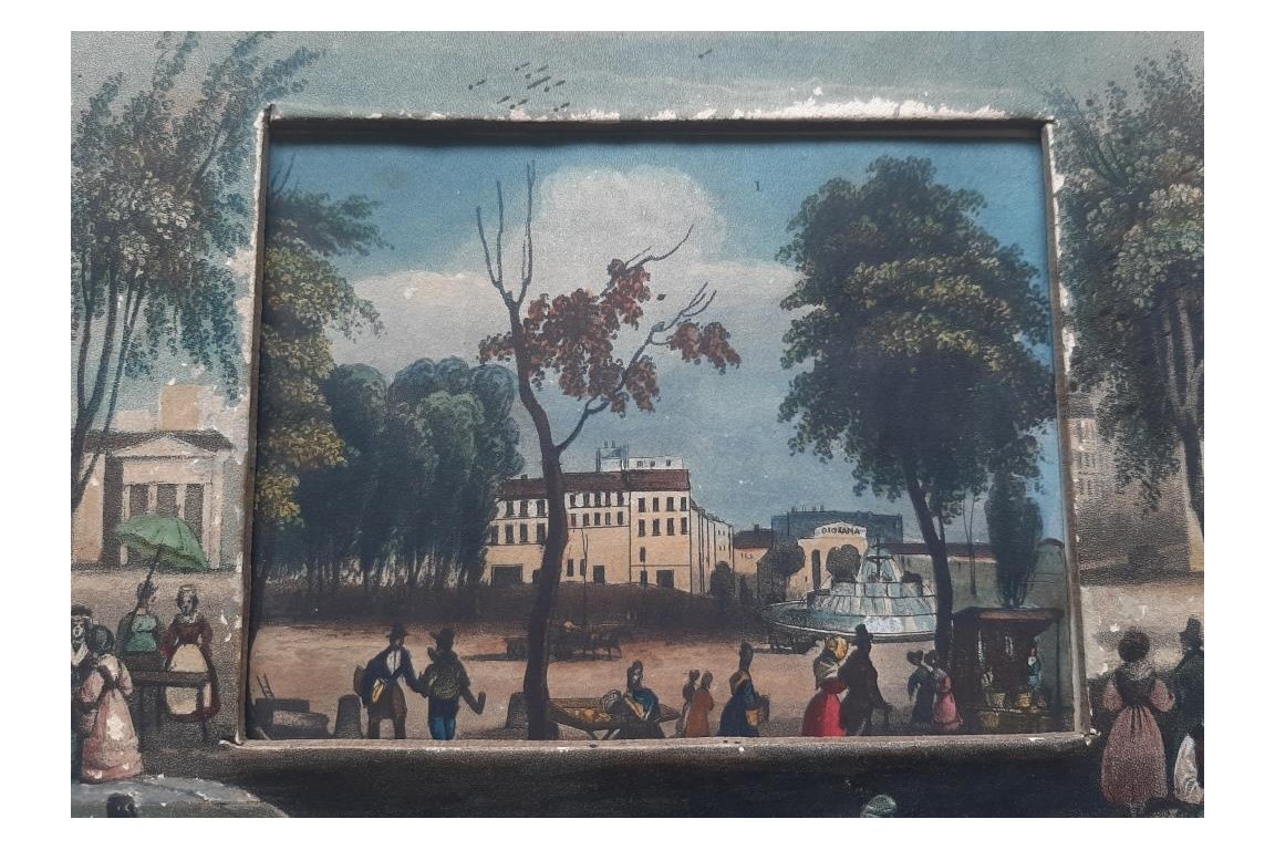 Promenade sur les Grands Boulevards à Paris, écran panorama vers 1820-30