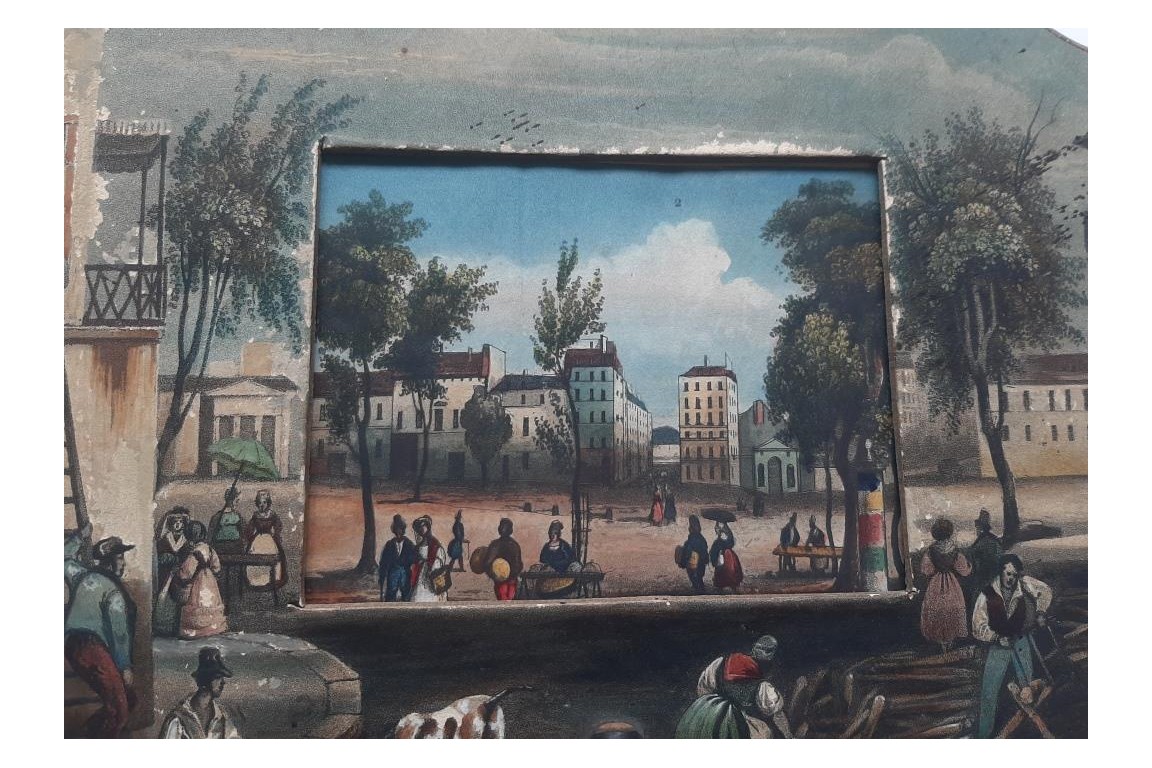Promenade sur les Grands Boulevards à Paris, écran panorama vers 1820-30