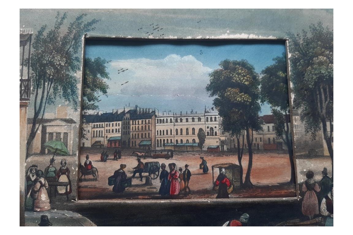 Promenade sur les Grands Boulevards à Paris, écran panorama vers 1820-30