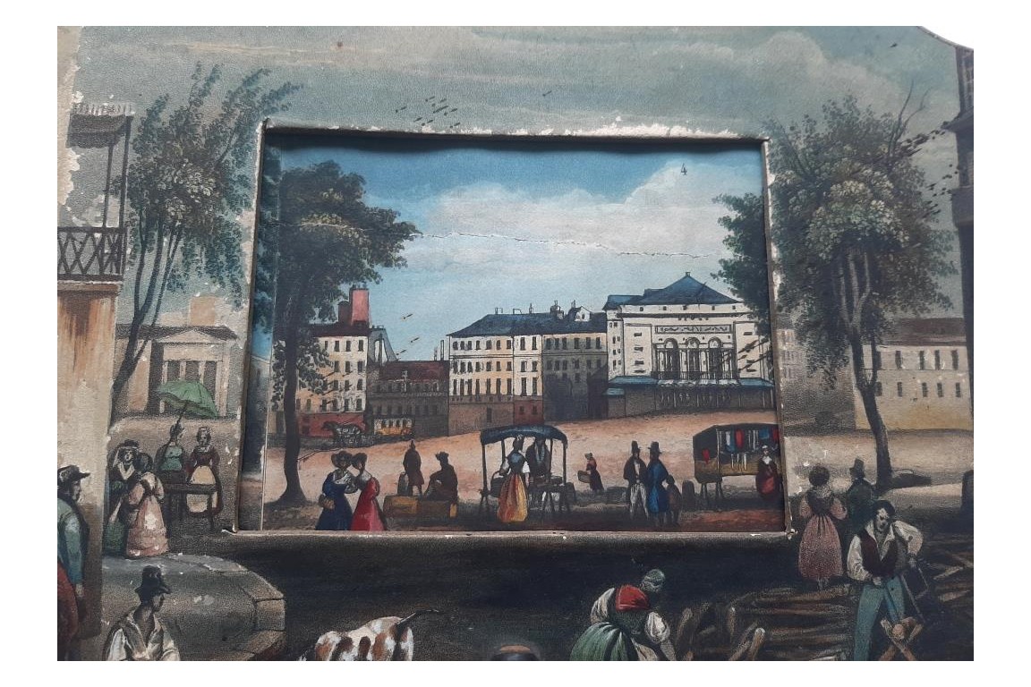 Promenade sur les Grands Boulevards à Paris, écran panorama vers 1820-30