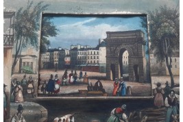 Promenade sur les Grands Boulevards à Paris, écran panorama vers 1820-30