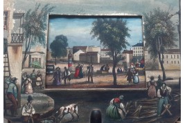 Promenade sur les Grands Boulevards à Paris, écran panorama vers 1820-30