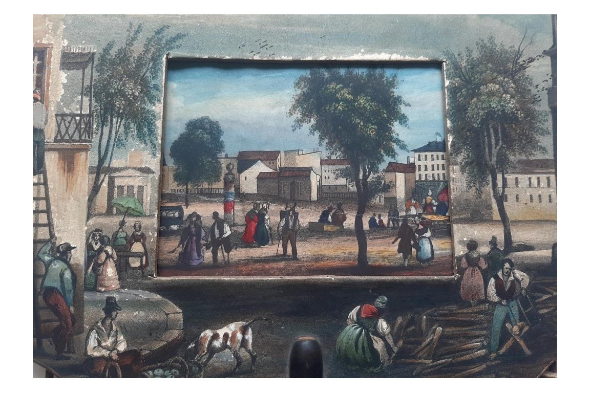 Promenade sur les Grands Boulevards à Paris, écran panorama vers 1820-30