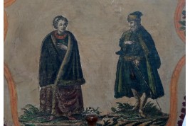 Turkish or Slave couple, fixed fan, 18th century