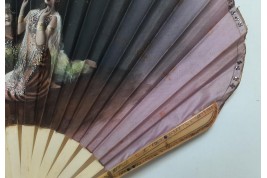 Beautés orientales au perroquet, éventail vers 1900-1930