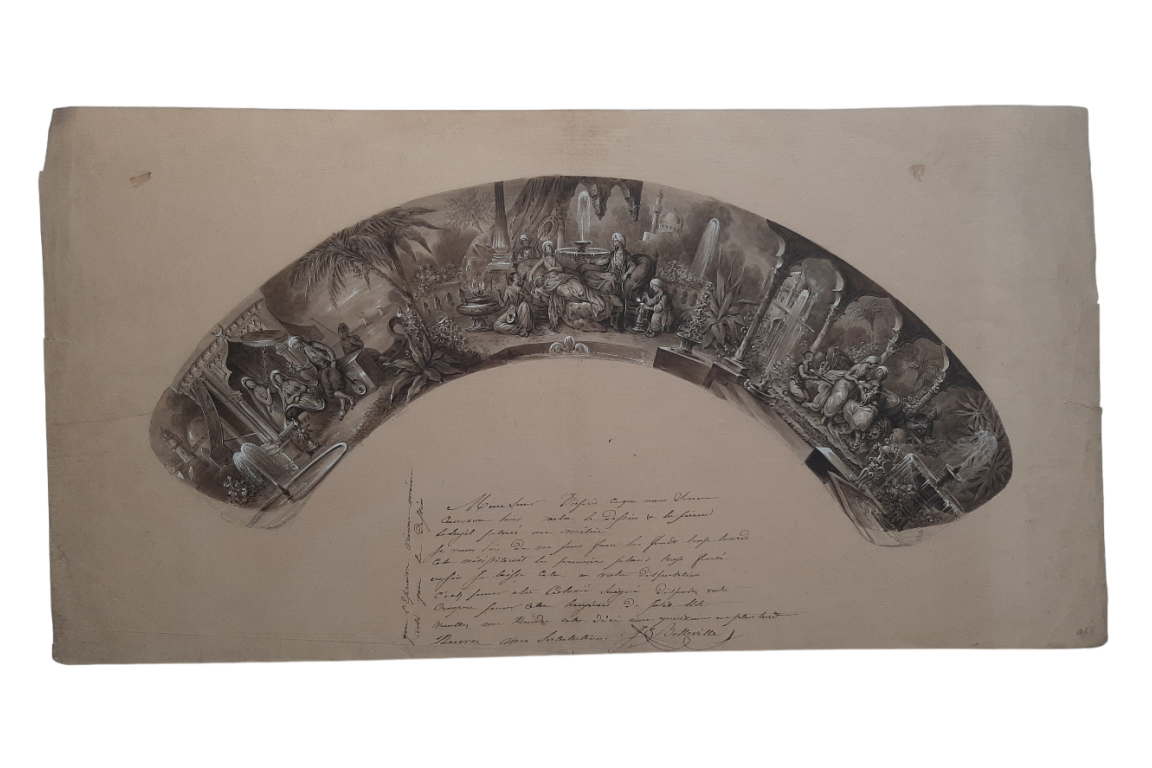 Turqueries amoureuses, projet d'éventail de Belleville, vers 1840-50
