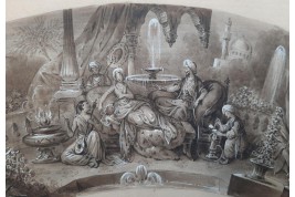Turqueries amoureuses, projet d'éventail de Belleville, vers 1840-50