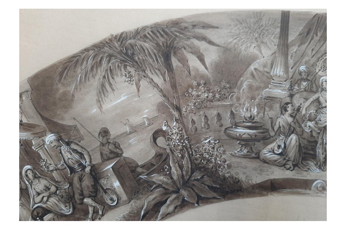 Turqueries amoureuses, projet d'éventail de Belleville, vers 1840-50