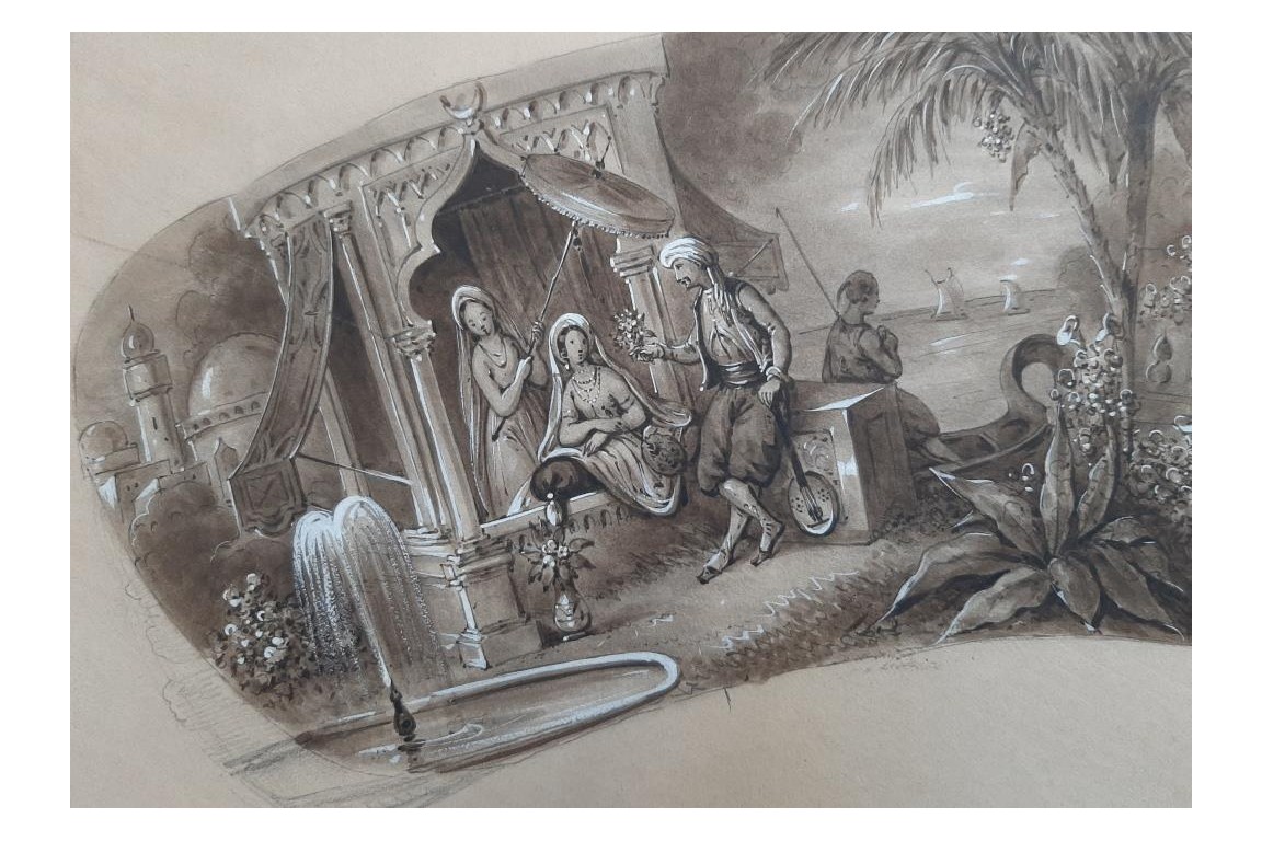Turqueries amoureuses, projet d'éventail de Belleville, vers 1840-50