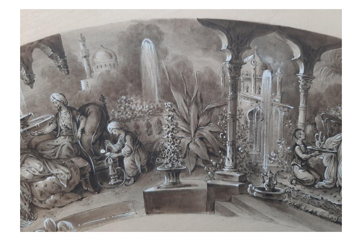 Turqueries amoureuses, projet d'éventail de Belleville, vers 1840-50