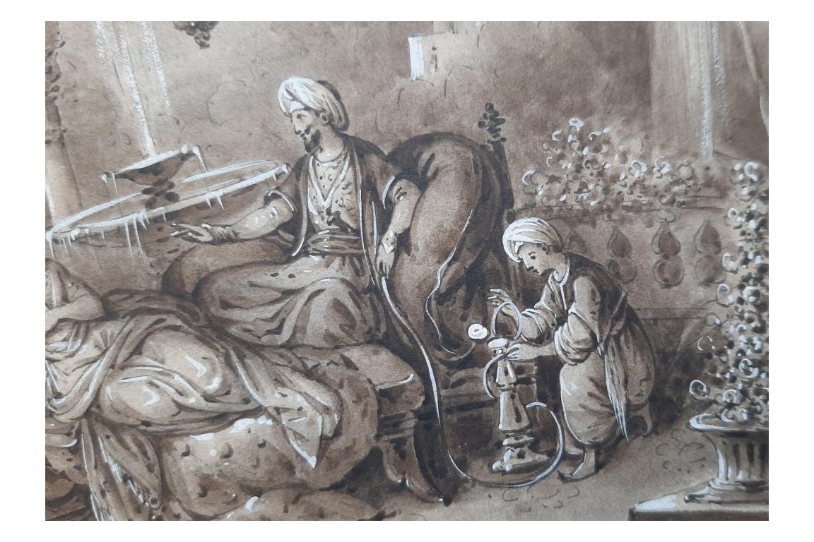 Turqueries amoureuses, projet d'éventail de Belleville, vers 1840-50