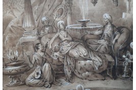 Amorous Turkish scenes, Belleville fan design, circa 1840–50
