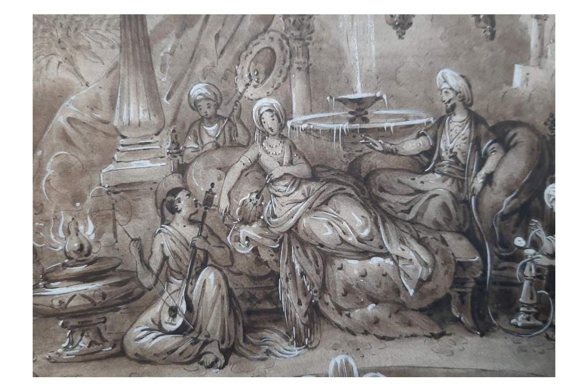 Turqueries amoureuses, projet d'éventail de Belleville, vers 1840-50