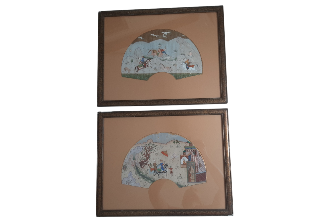 Chasse et séduction persane, feuilles d'éventail de Carlon 1913