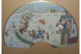Hunting and seduction in Persia, fan leaves by Carlon, 1913