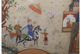Hunting and seduction in Persia, fan leaves by Carlon, 1913