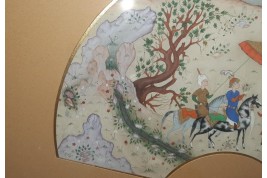 Hunting and seduction in Persia, fan leaves by Carlon, 1913