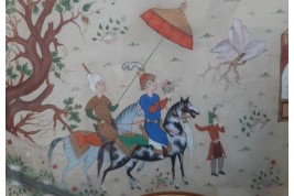 Hunting and seduction in Persia, fan leaves by Carlon, 1913