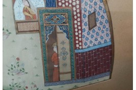Hunting and seduction in Persia, fan leaves by Carlon, 1913
