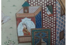 Hunting and seduction in Persia, fan leaves by Carlon, 1913