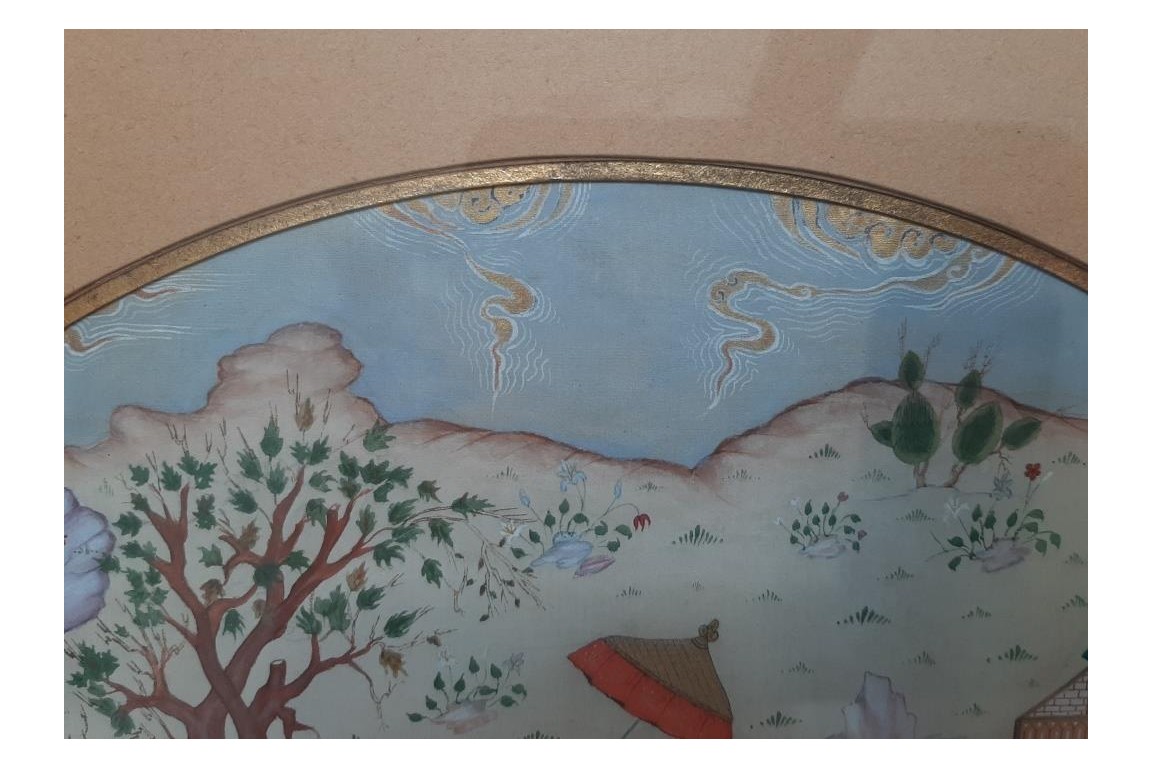 Hunting and seduction in Persia, fan leaves by Carlon, 1913