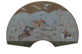 Hunting and seduction in Persia, fan leaves by Carlon, 1913